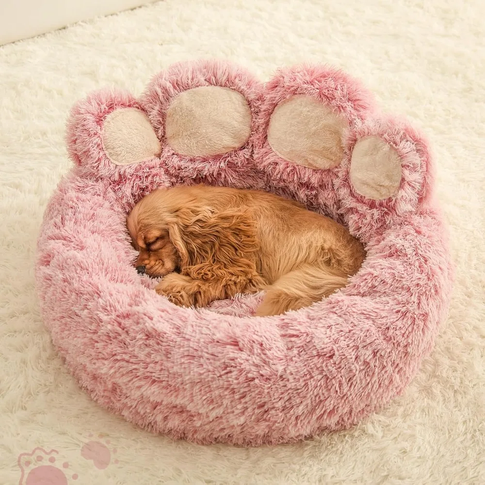Pink Calming Donut Dog & Cat Bed – Plush Faux Fur, Washable - Image 4