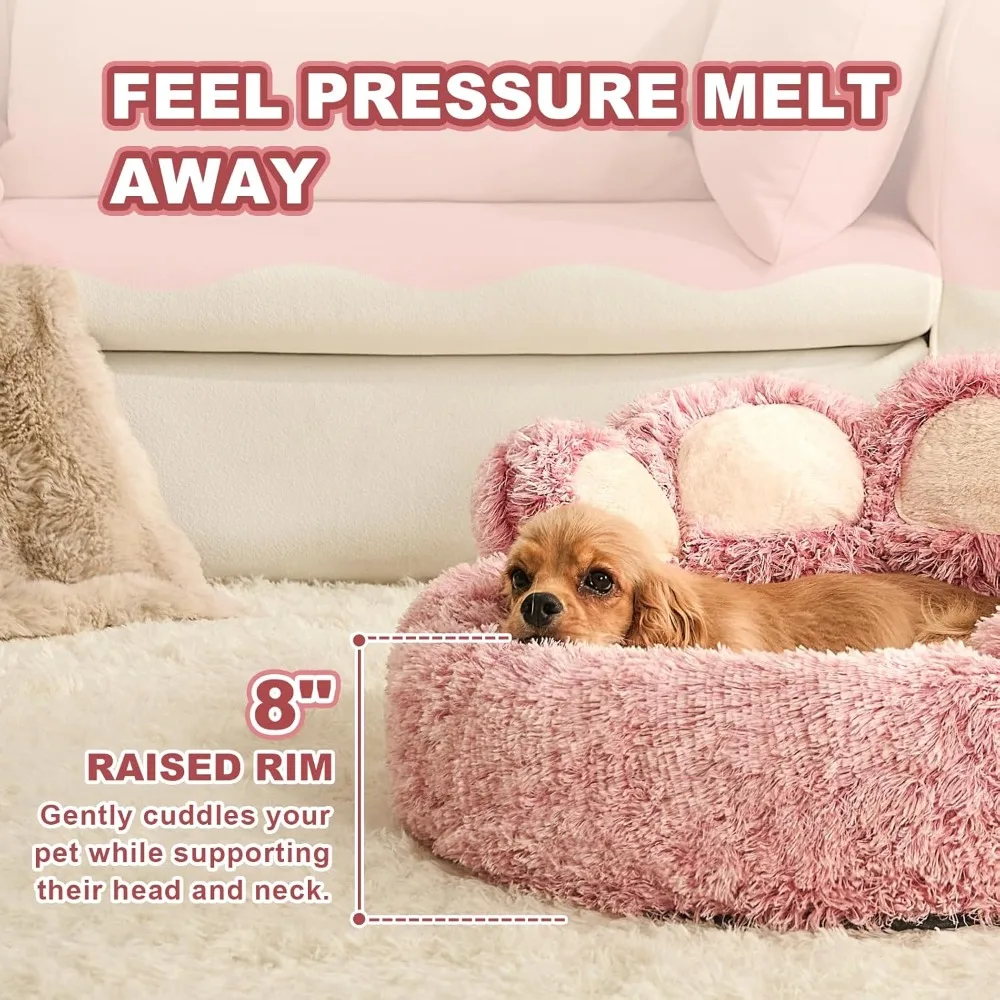 Pink Calming Donut Dog & Cat Bed – Plush Faux Fur, Washable - Image 2